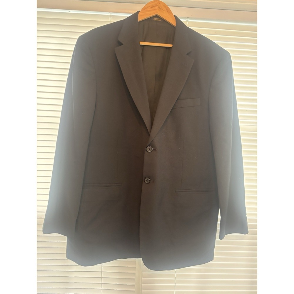 Stafford Black Wool Mens Sport Coat Size 44R 2 Button Blazer Jacket Classic